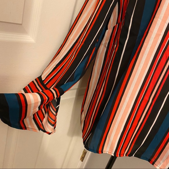 “C” Vibrant Striped Flare Cuff Long Sleeved Blouse - Picture 3 of 9